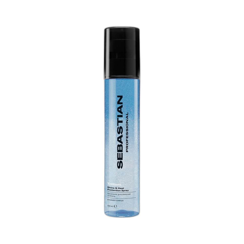 Detalhe do frasco azul claro do Protetor Térmico Sebastian Trilliant 150ml